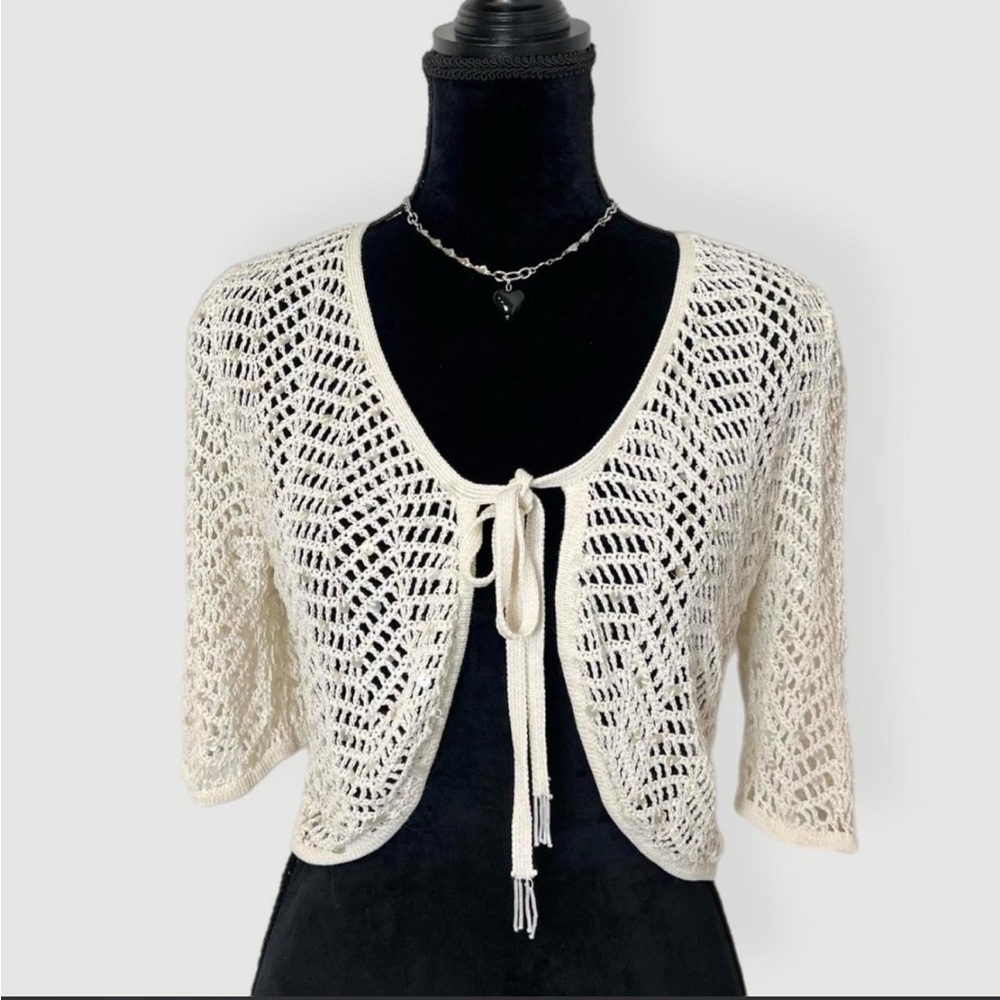 Vintage sequin crochet cardigan bolero🤍